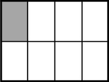 A rectangular model is divided into eight equal parts. 1 part is shaded.