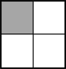 A rectangular model is divided into four equal parts. 1 part is shaded.