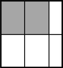 A rectangular model is divided into 6 unequal parts. 2 parts are small and unshaded. 4 parts are large, 2 are shaded and 2 are unshaded.