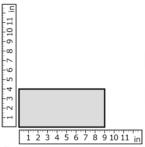Two rulers are next to a rectangle. One side of the rectangle is 4 inches. The other side of the rectangle is 9 inches.