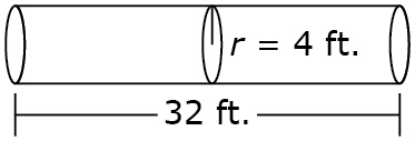 A cylinder is shown with a radius of 4 feet and a length of 32 feet.